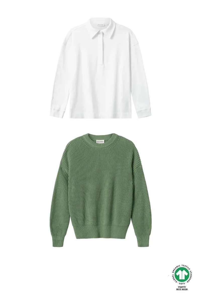 Strickpullover Hella Grün + Longsleeve Juna Weiß