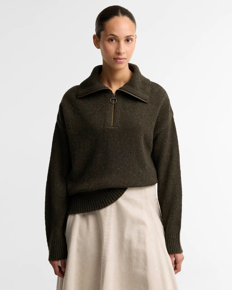 Barbour Lavensdale Quarter-Zip Fleck Knitted Jumper, olive