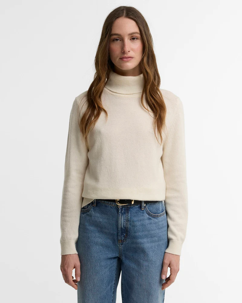 Barbour Pendle Roll-Neck Jumper, ecru/birchwood tartan