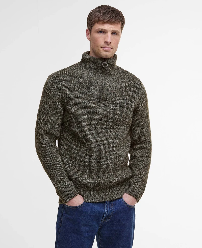 Barbour New Tyne Quarter-Zip Jumper, derby tweed