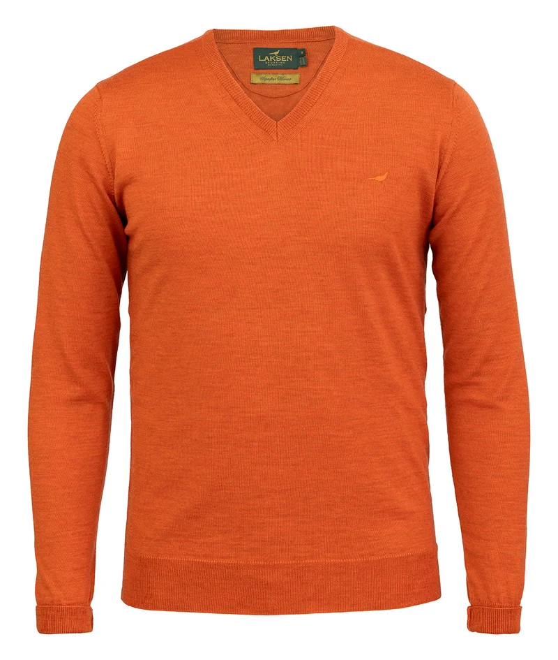 Laksen Sussex, merino herentrui met V-hals, orange