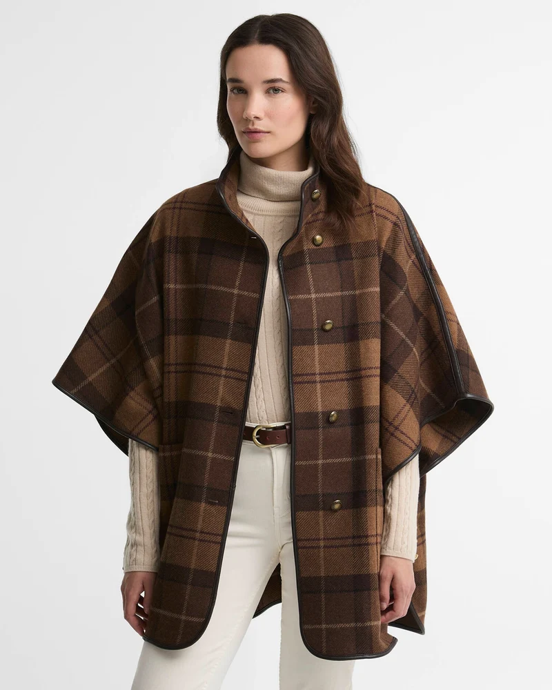 Barbour Judith Tartan Wool Cape, shadow muted tartan