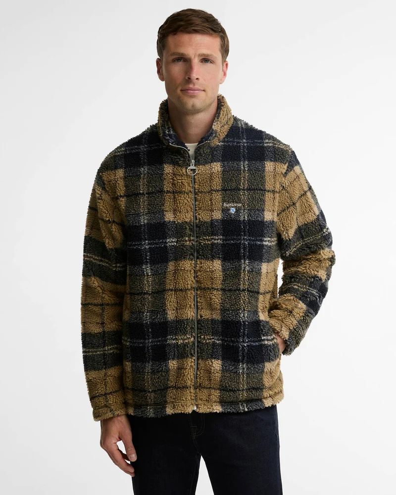 Barbour Tartan Sherpa Fleece Zip Through, birchwood dress tartan