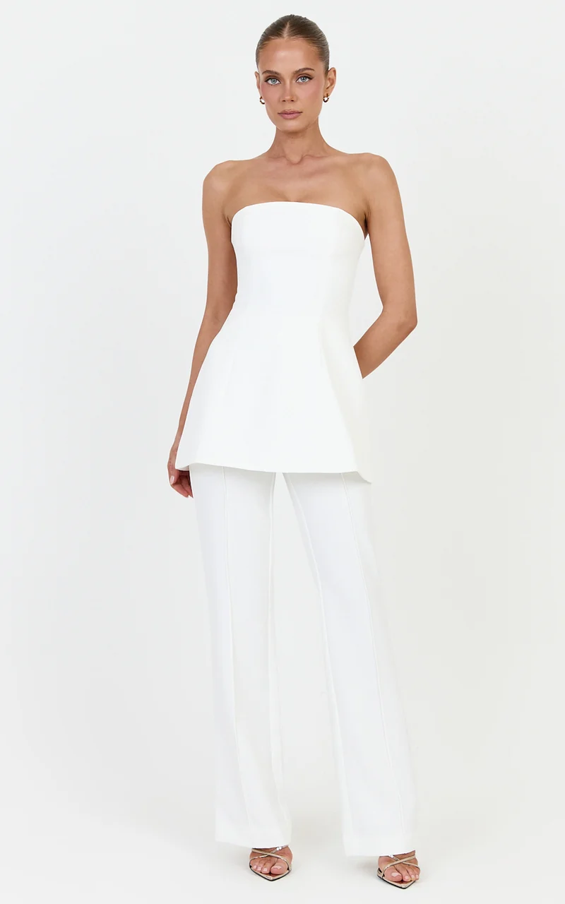 Daisy Top - Strapless Long Line Shirred Back Top in Off White
