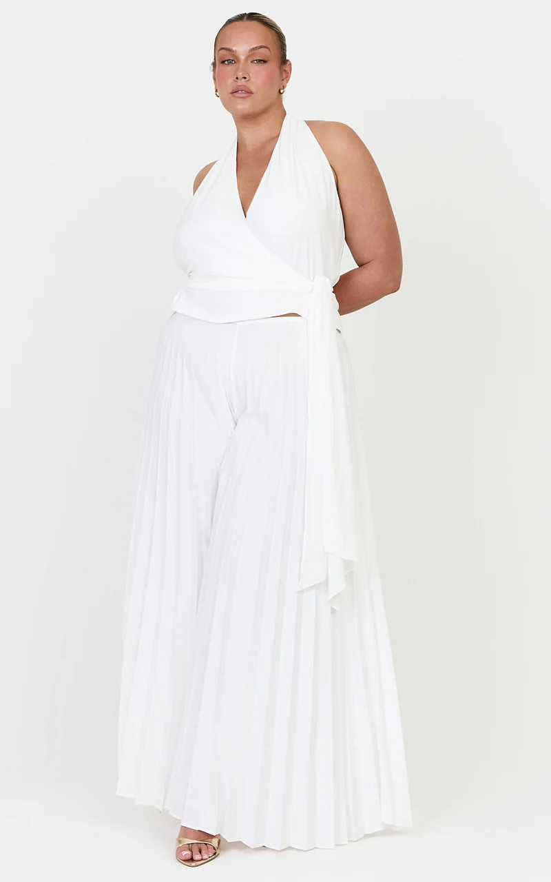 Valentina Top - Halter Neck Front Wrap Sash Detail Top in Off White