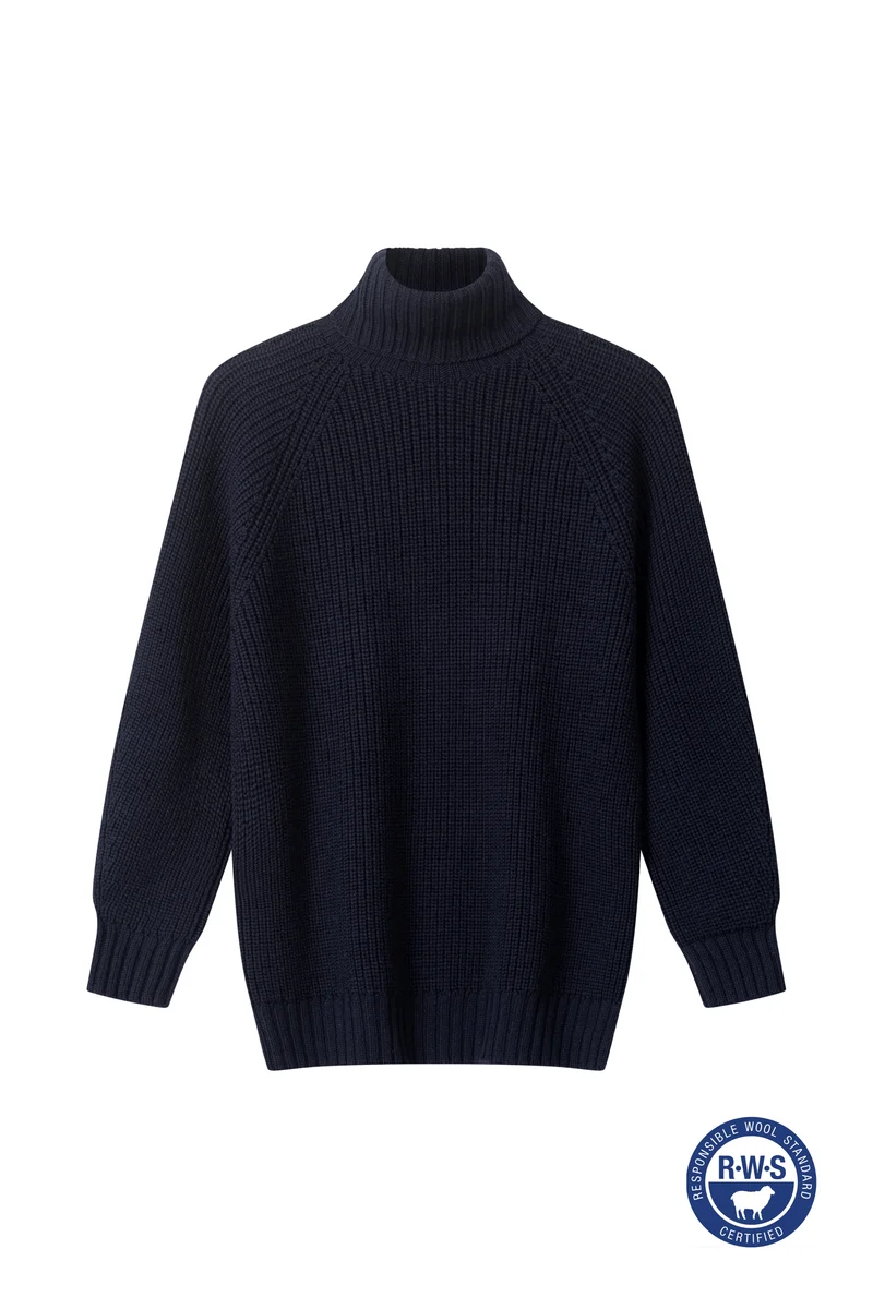 Grobstrick-Rollkragenpullover Nordkap Dunkelblau