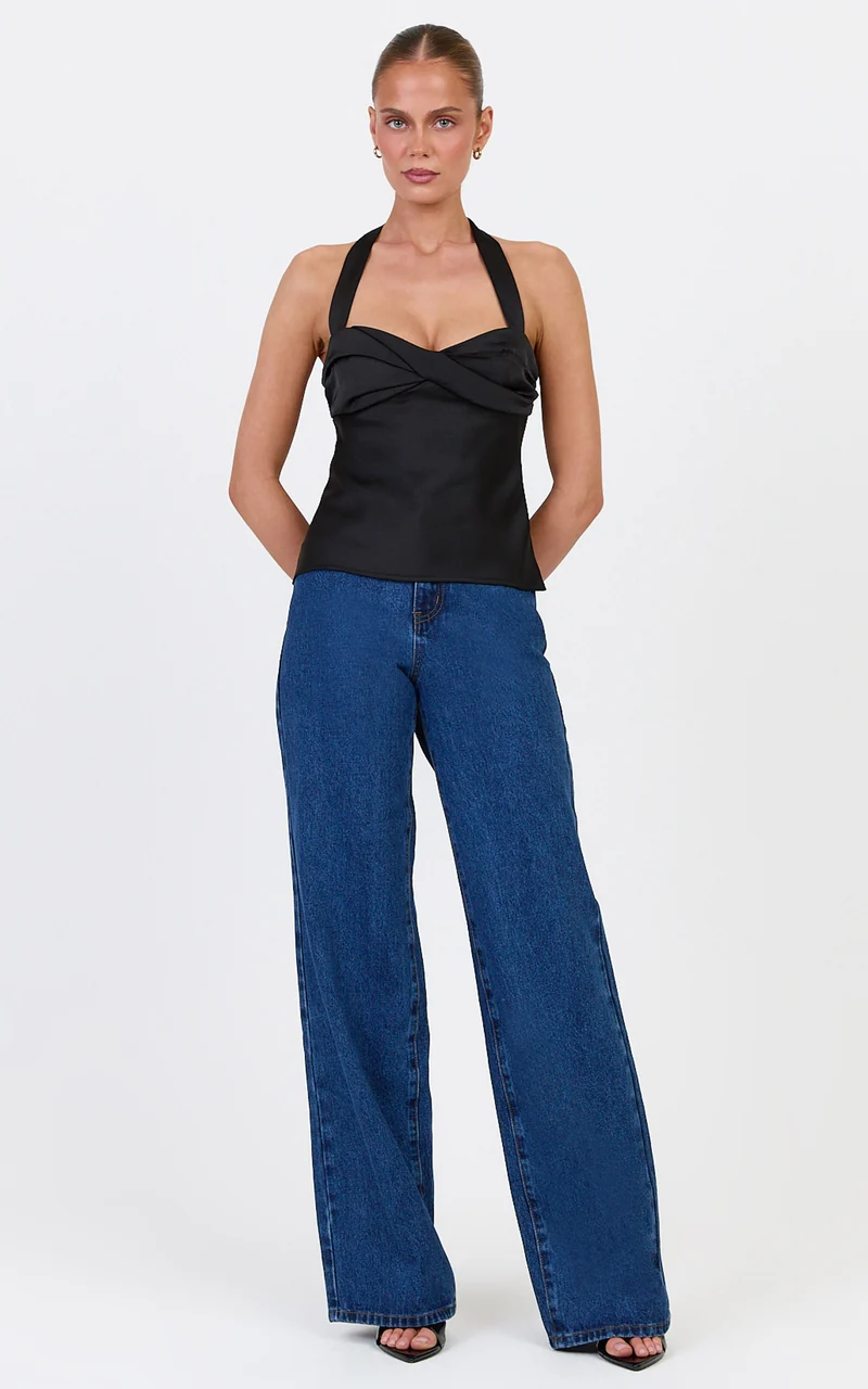Nellie Top - Twisted Sweetheart Halter Neck Top in Black