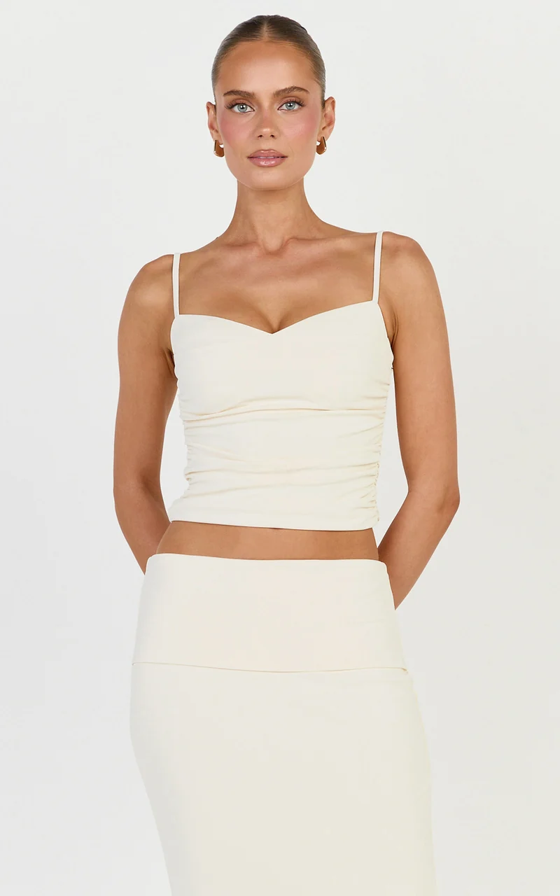 Kaila Top - Ruched Strappy Cami Top in Ivory