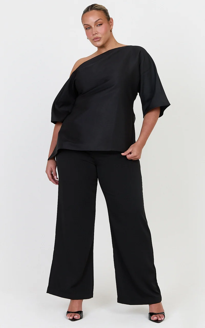 Aubrey Top - Cotton Blend Off Shoulder Cinched Waist Top in Black