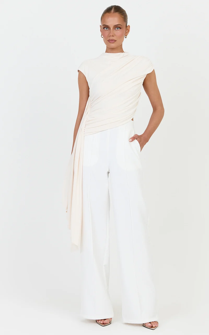 Helena Top - Jersey Drape Scarf Top in Off White