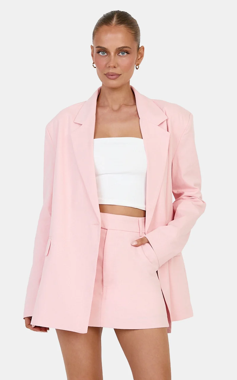 Virginia Jacket - Oversized Double Breasted Blazer in Baby Pink