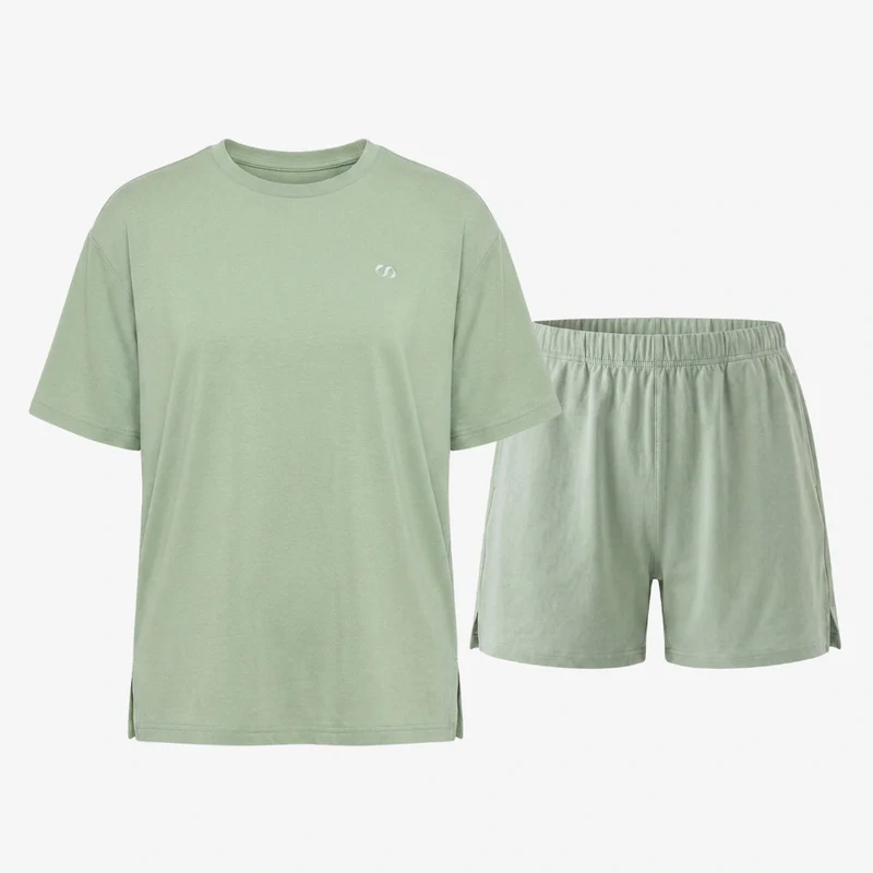 Schlafanzug Set Damen kurz | Salbeigrün