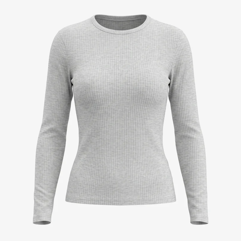 Langarmshirt Damen Rippstruktur | Hellgrau Meliert