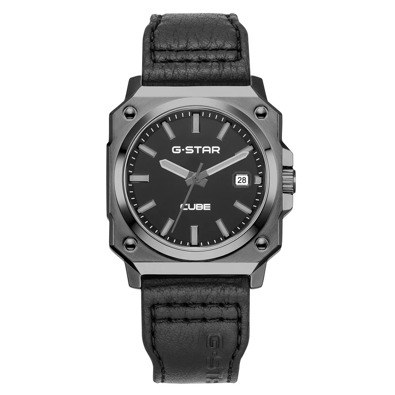 G-STAR Cube Zwart Leren Herenhorloge GSW.508.02