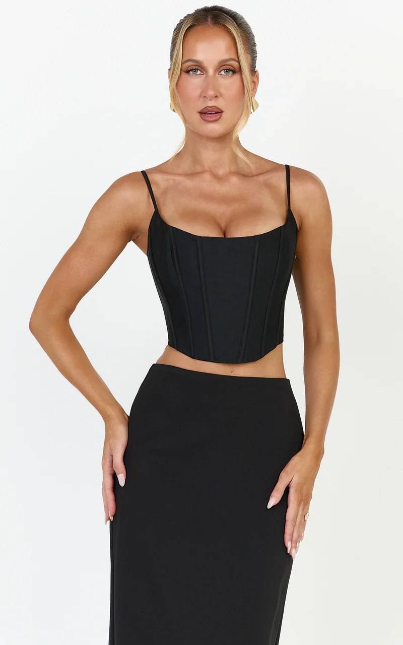 Marais Top - Lace Up Back Corset Top in Black