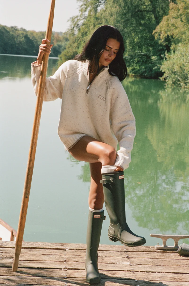 Gebreide wollen jumper met kwartrits - Crème