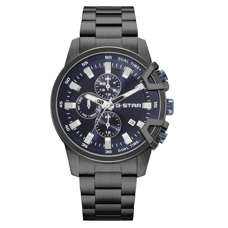 G-STAR Bend3D Zwart Herenhorloge met Blauwe Wijzerplaat GSW.505.05