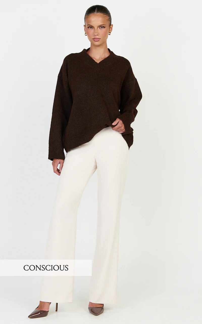 Clementine Jumper - V Neck Knit Jumper in Chocolate