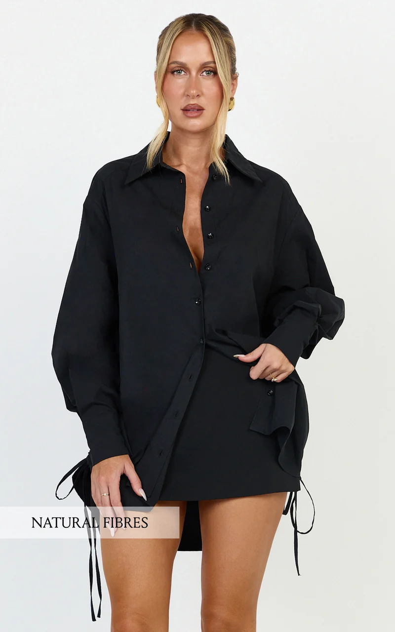 Kalpena Shirt - Ruched Side Oversized Shirt in Black
