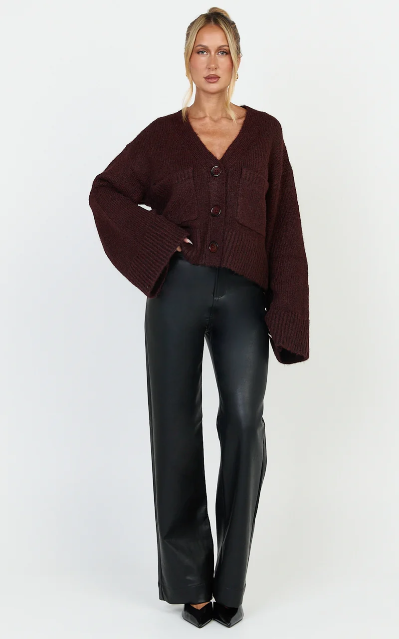 Becka Cardigan - Oversized Recycled Knitted Button Through Cardigan in Wine