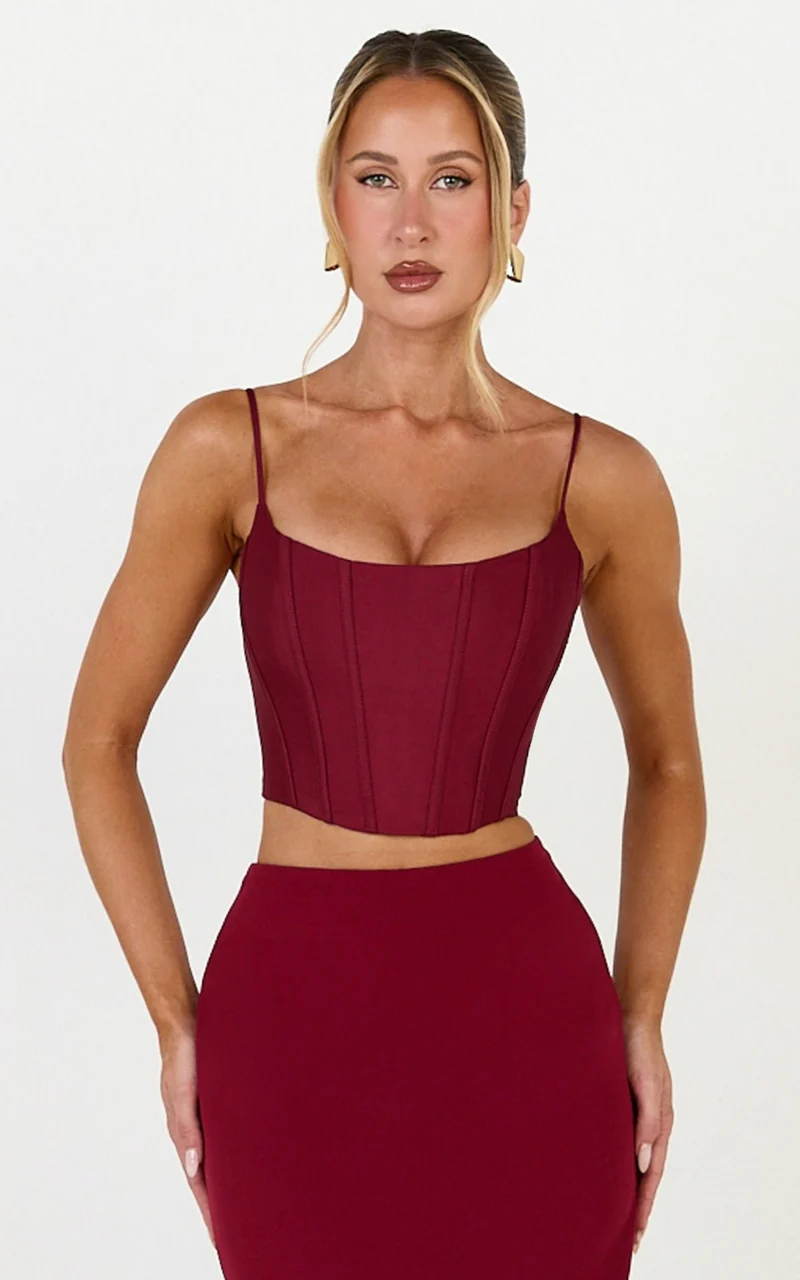 Marais Top - Lace Up Back Corset Top in Wine