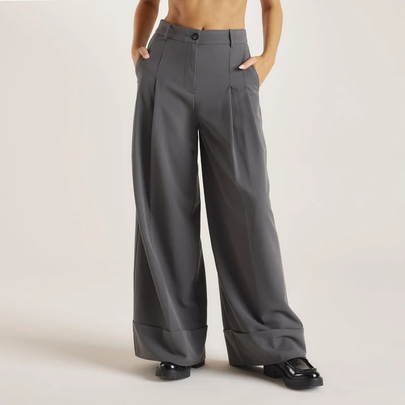 Tailored Turn-Up Broek - Houtskool