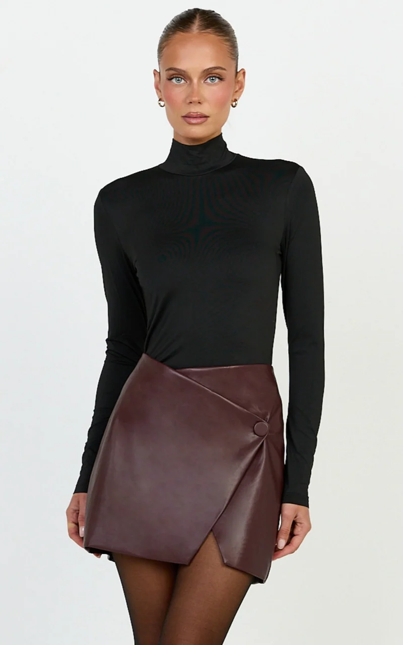 Zia Top - High Neck Long Sleeve Top in Black