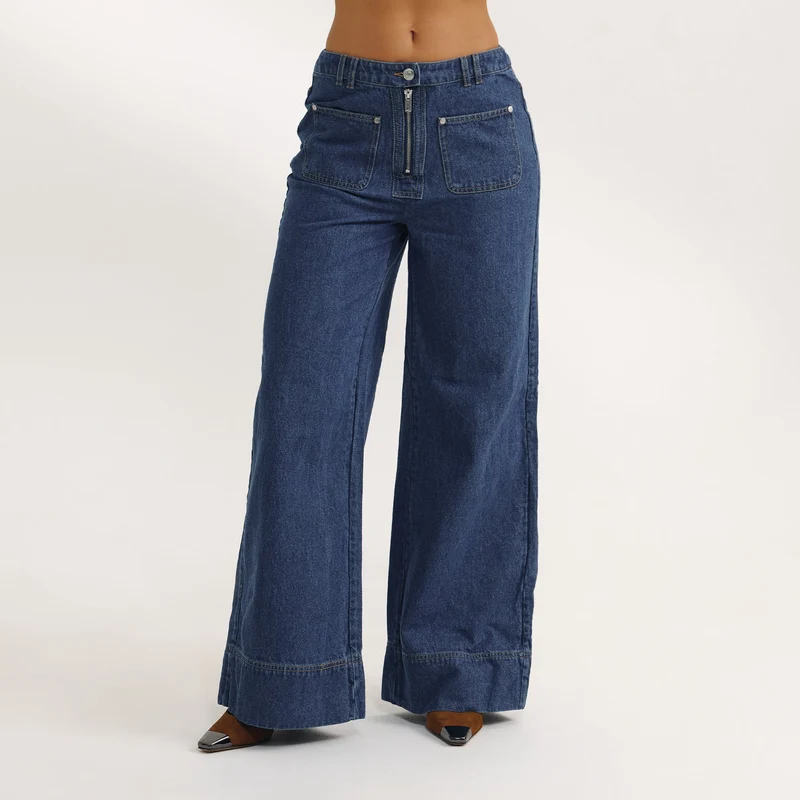 Hooggetailleerde Jeans met Wijde Pijpen - Blauw