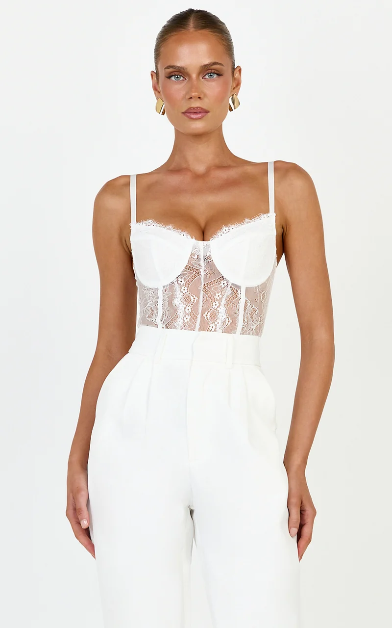 Iris Bodysuit - Corset Lace Bodysuit in Cream