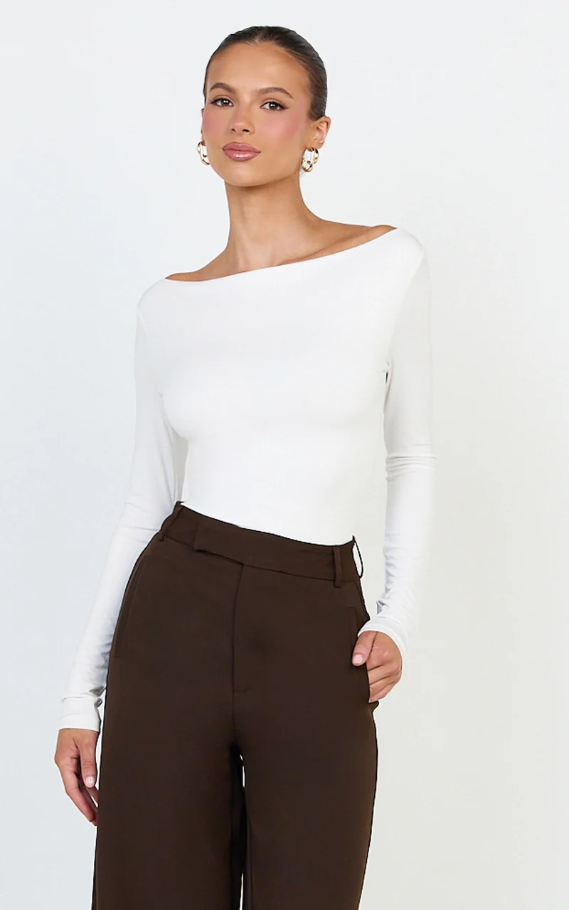Tisdale Top - Boat Neck Long Sleeve Top in Cream