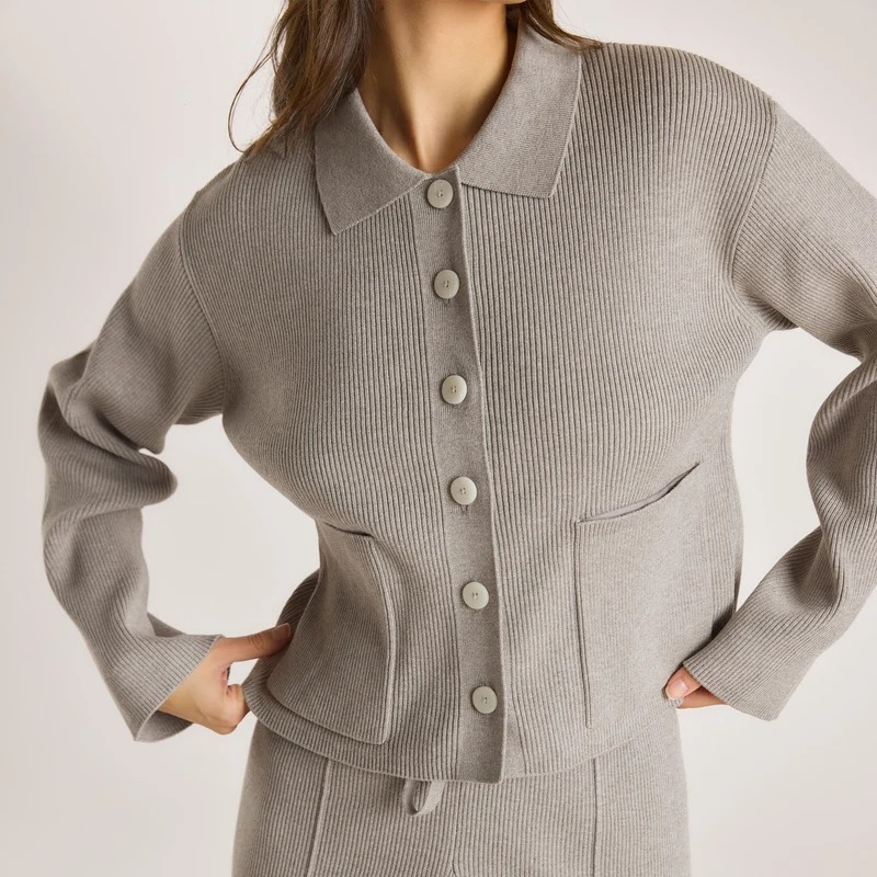 Gebreid Oversized Shirt - Warm Grijs