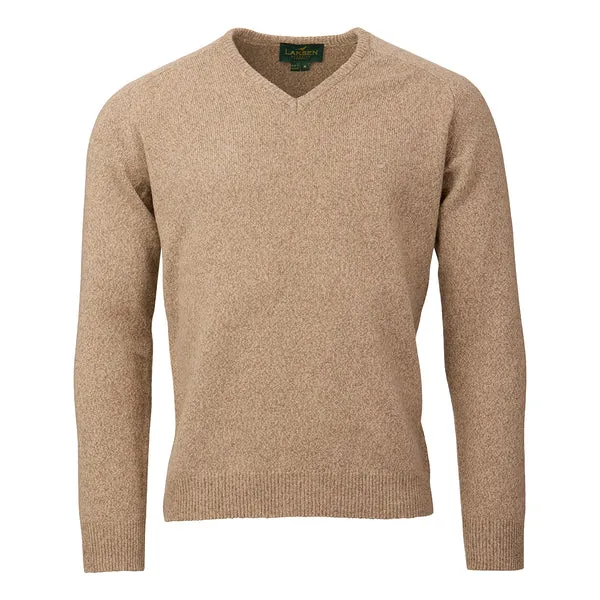 Laksen Trent, lamswollen herentrui met V-hals, camel