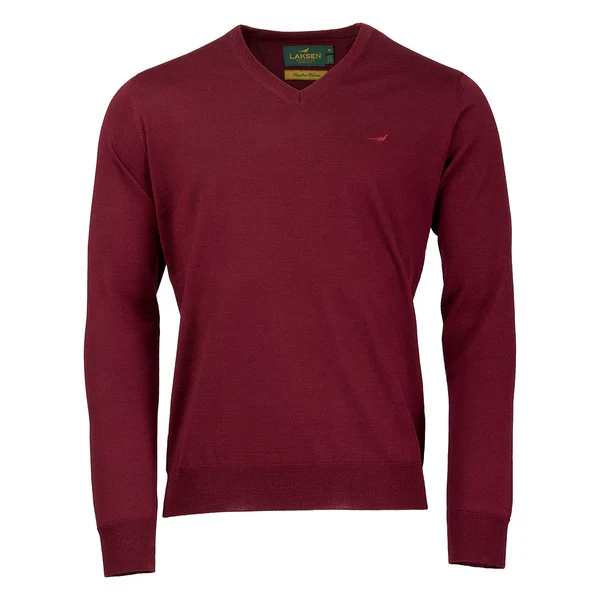 Laksen Sussex, merino herentrui met V-hals, bordeaux