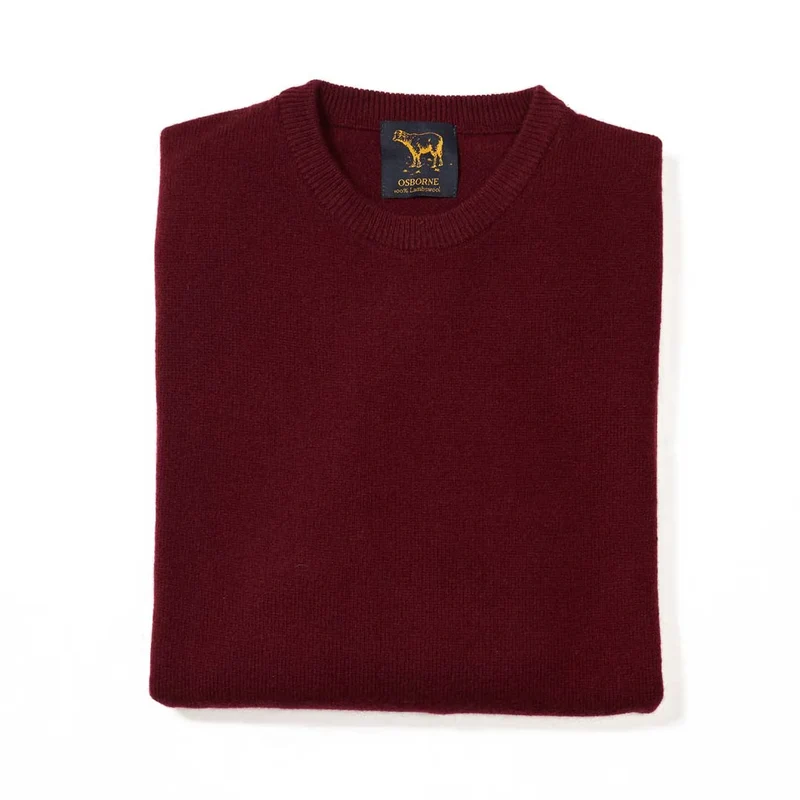 Osborne Knitwear, lamswollen herentrui ronde hals, bordeaux