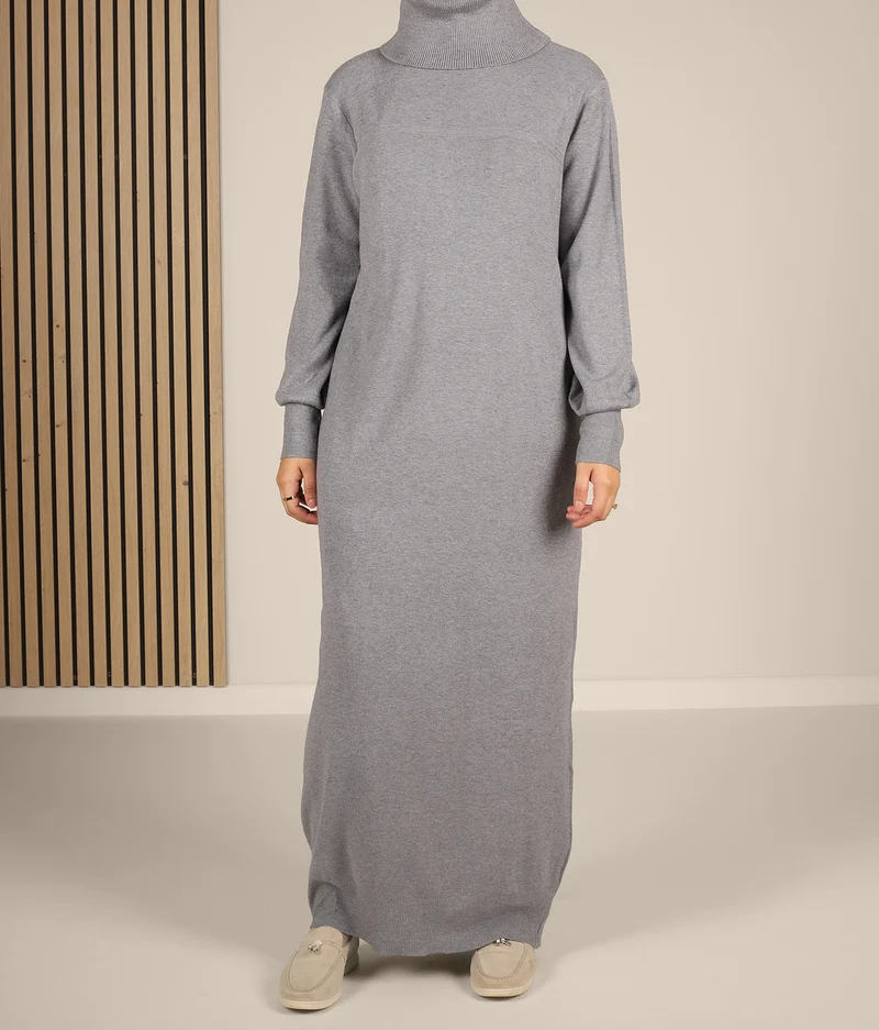 Long Knitted Raglan Abaya - Grey