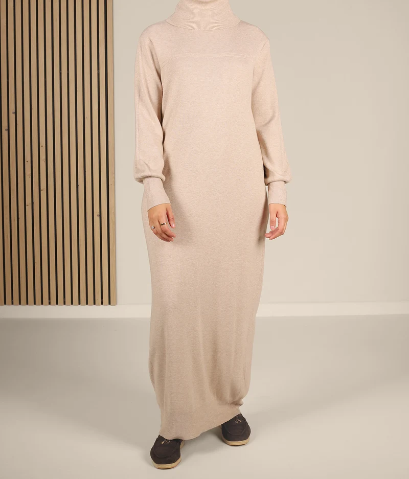 Long Knitted Raglan Abaya - Soft Taupe