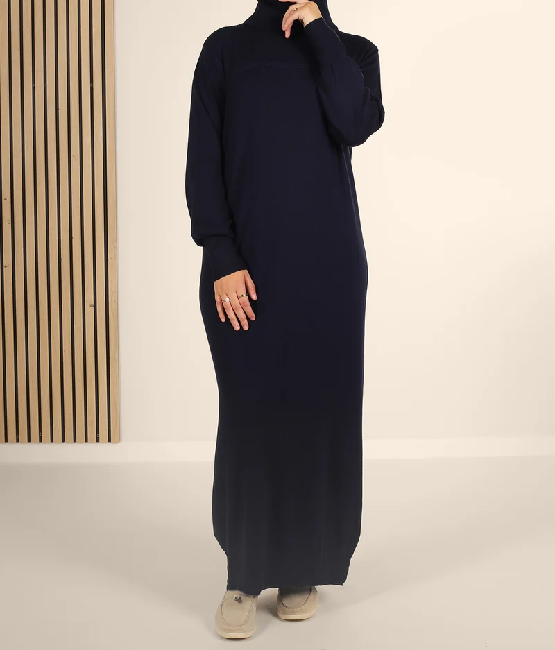Long Knitted Raglan Abaya - Night Blue