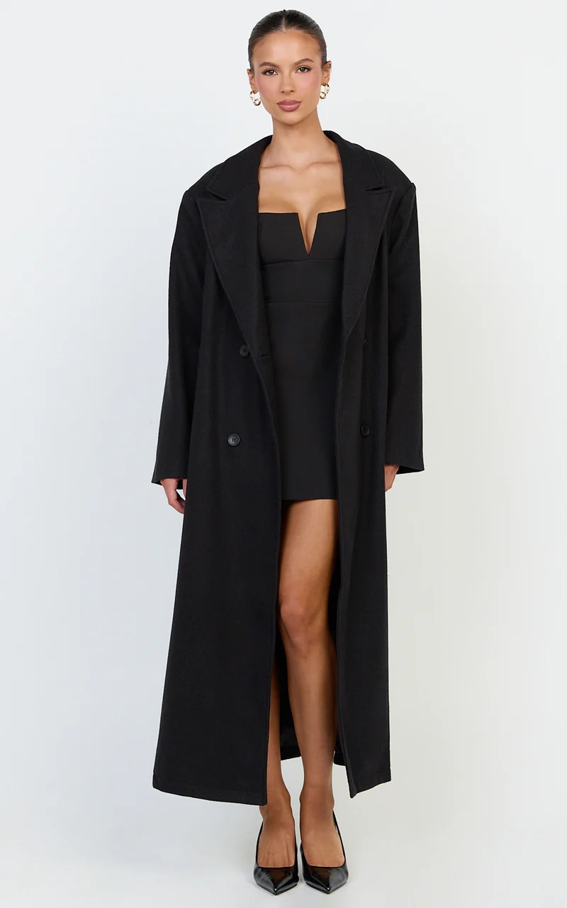 Eloise Coat - Oversized Longline Tailored Coat in Black