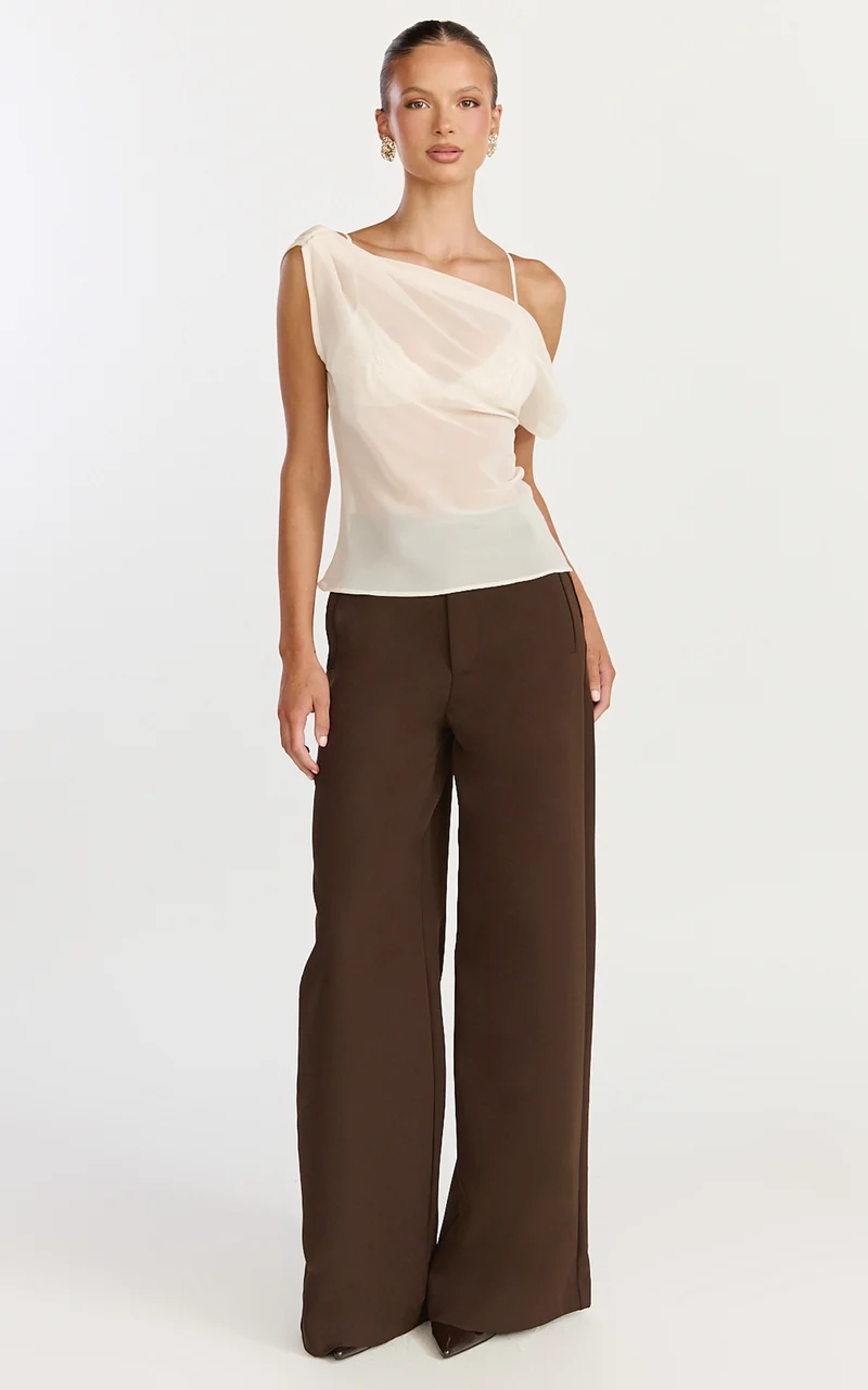 Milla Top - Georgette Asymmetric Draped Top in Cream