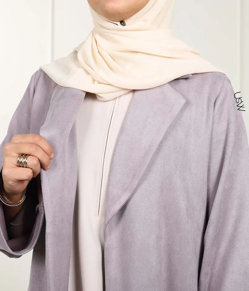 Long Suede Kimono Blazer - Soft Lilac