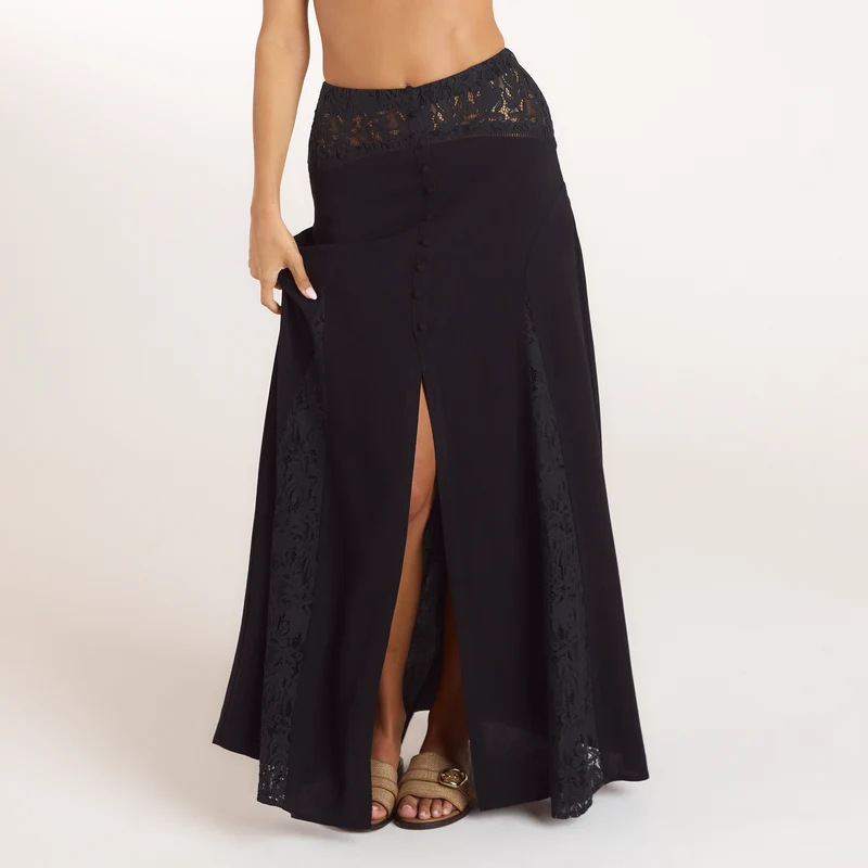 Maxi-rok met kant - Zwart