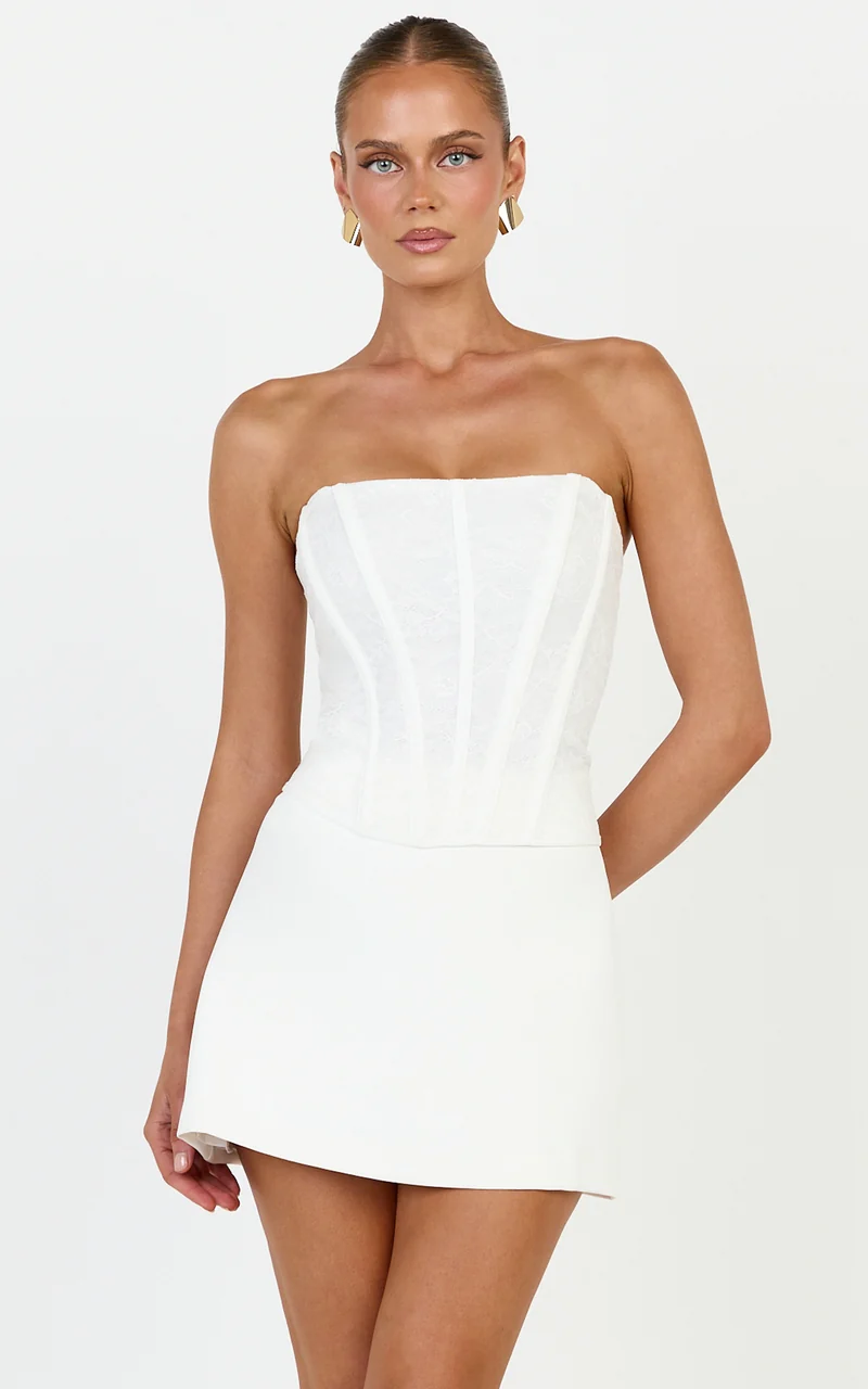 Colette Top - Strapless Lace Corset Top in White