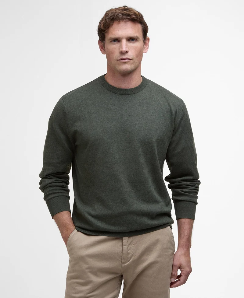 Barbour Bayfield Knitted Crew Jumper, mid olive