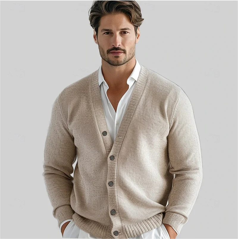 Heren Klassieke Knop-Cardigan met V-hals en normale pasvorm