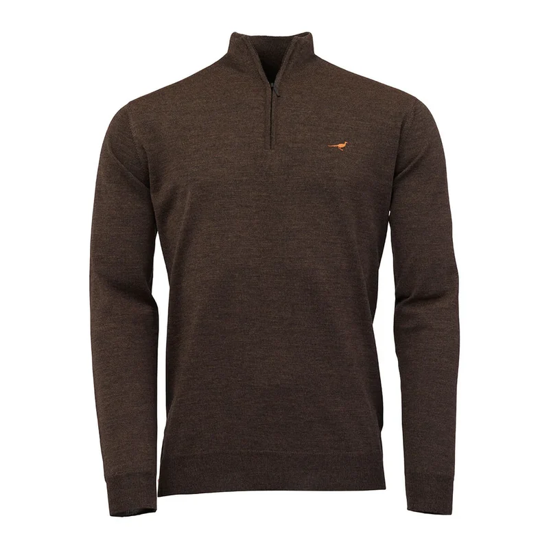 Laksen Norfolk, merino herentrui met rits, brownie