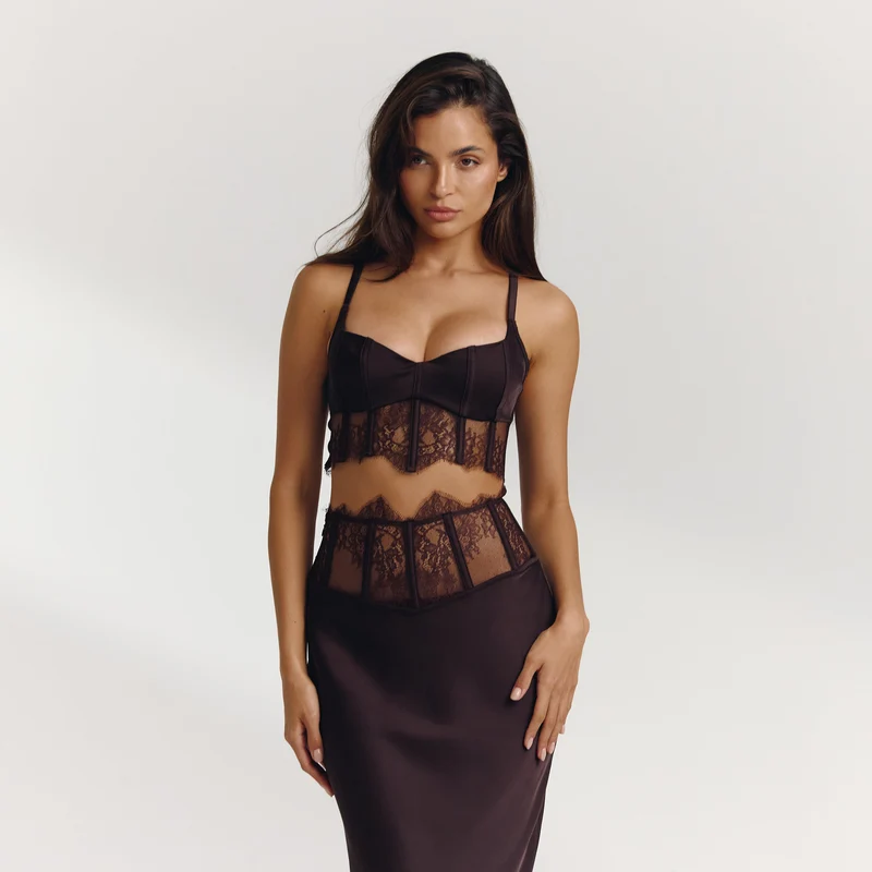 Kanten Top (Set) - Donker Chocoladekleurig