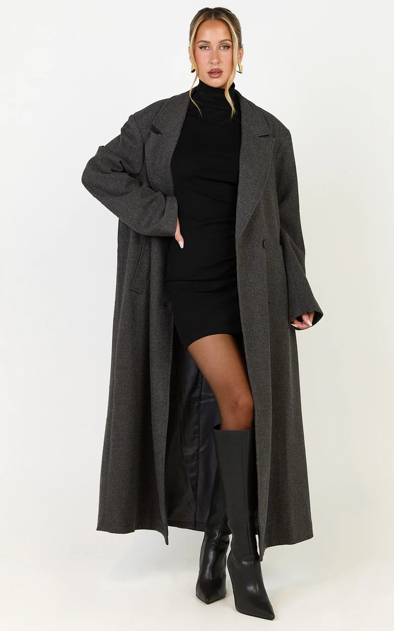 Eloise Coat - Oversized Longline Tailored Coat in Grey Marle