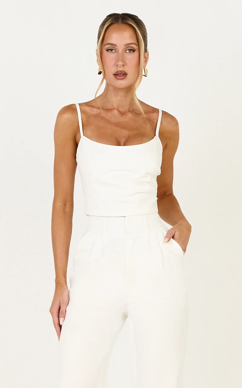 Liora Top - Pin Tucked Scoop Neck Top in White