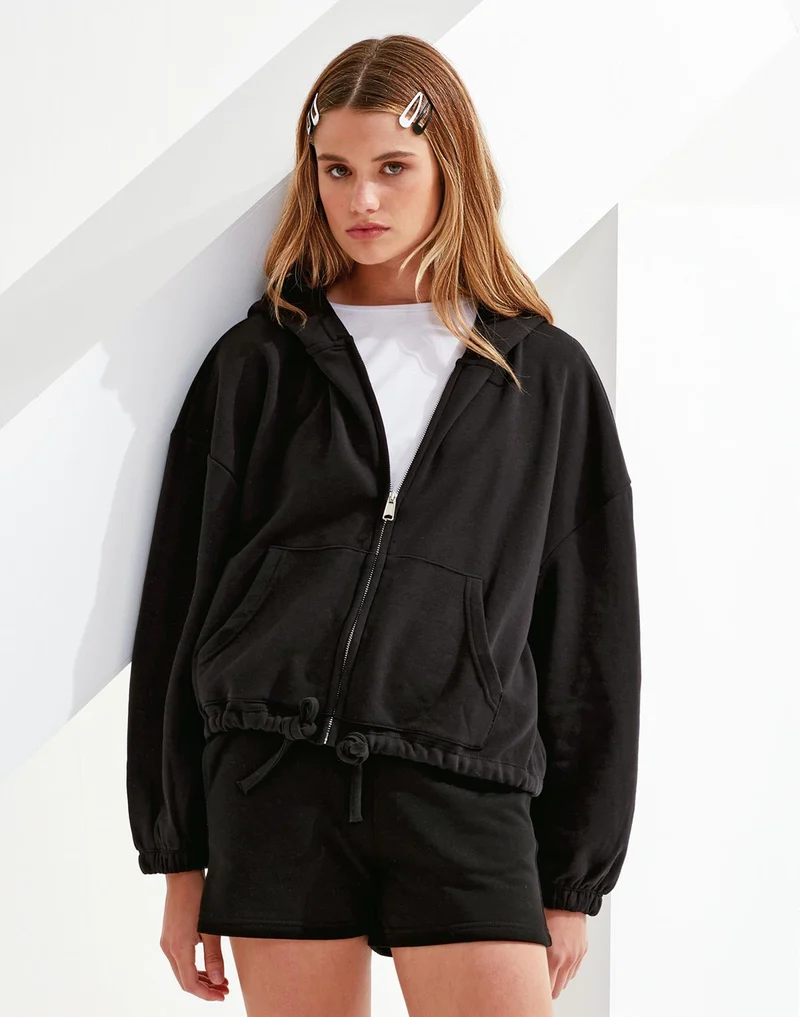 TriDri - Drawstring Dames Hoodie met Rits Recycled - Black
