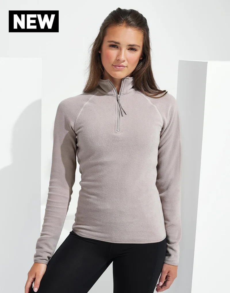 TriDri - Active Fitted Fleece Longesleeve 1/2 Rits Dames T-Shirt - Stone